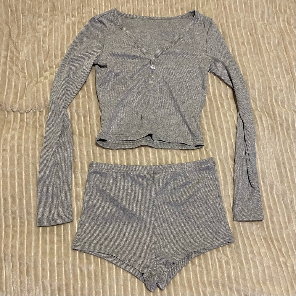 Grey Ribbed 2 Piece Lounge Set